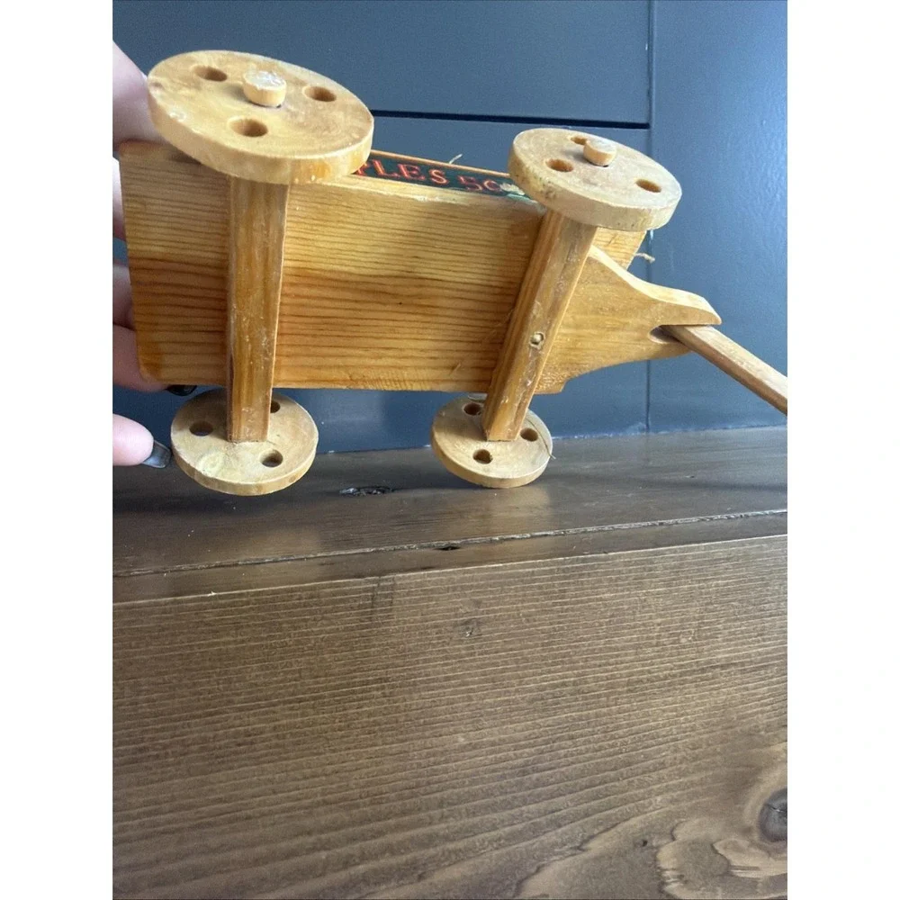 1980s Wooden Apple Wagon Cart Apples 5¢ Farmhouse Kitchen Decor Mini